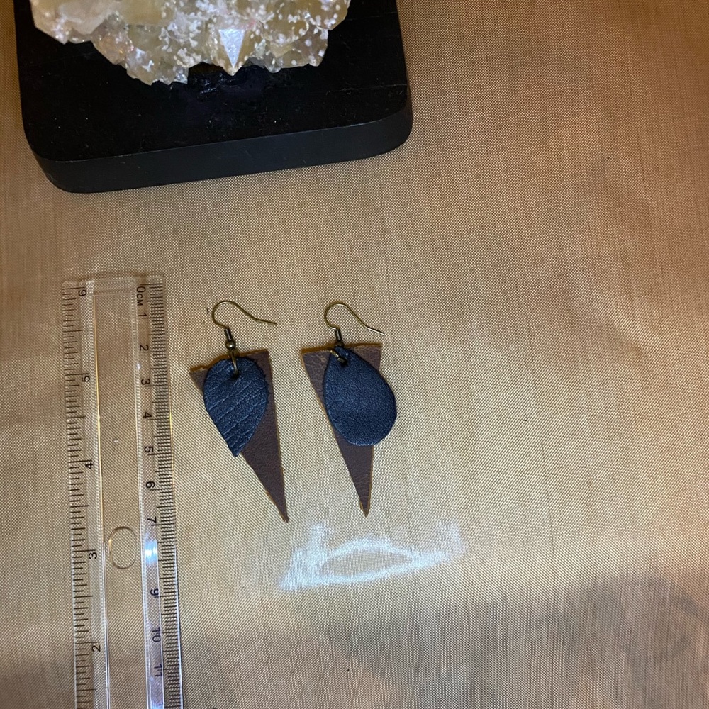 Leather up cycle earrings. - Picture 3 of 5